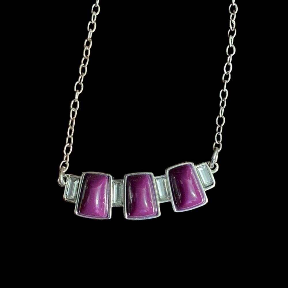 NEW Lia Sophia Swarovski crystal and eggplant colored stone adjustable necklace